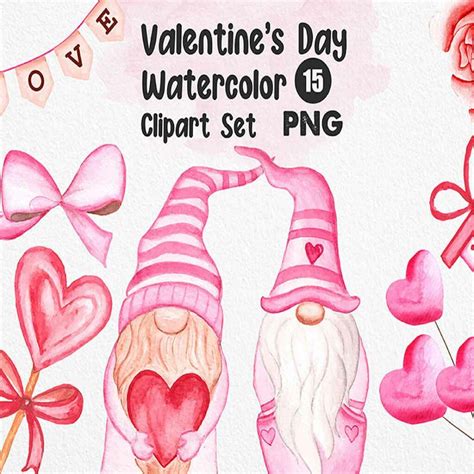 Valentines Day Watercolor Clipart Set Masterbundles