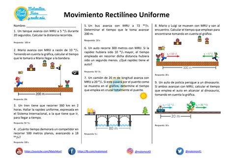 Movimiento Rectilíneo Uniforme MRU Ejercicios Resueltos PDF Warning