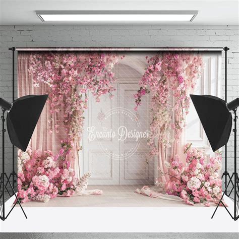 Luxury Door Pink Curtain Floral Wedding Backdrop - Lofaris