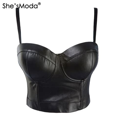 Shesmoda Pu Leather Bralet Womens Bustier Bra Night Club Party Cropped Top Vest Plus Size In