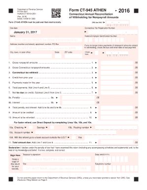 Fillable Online Ct CT 945 ATHEN Connecticut Annual Reconciliation Of