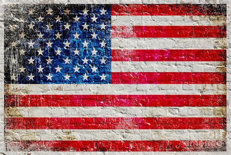 Distressed American Flag On Old Brick Wall - Horizontal Digital Art by M L C - Pixels