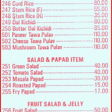 Menu Of Laxmi Pure Veg Kopar Khairane Navi Mumbai