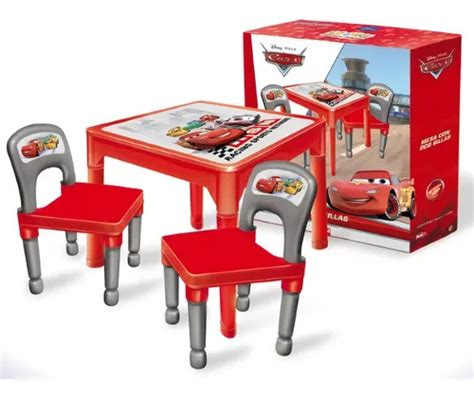 Juego de mesa y 2 sillas para niños Luna Plast mesa cars color rojo