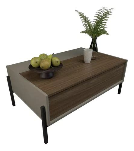 Mesa Ratona Centro De Living Moderna Melamina Patas Hierro Color Gris