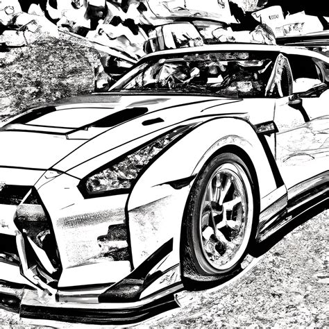 Desenho para colorir do Nissan GTR 2022 de Mark Brooks · Creative Fabrica