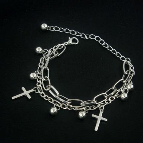 Silver Metal Bracelet Double Layer Multi Layer Cross Bracelet Men Ebay