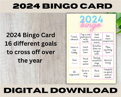 2024 Bingo Card Vision Board For 2024 New Years Resolutions 2024