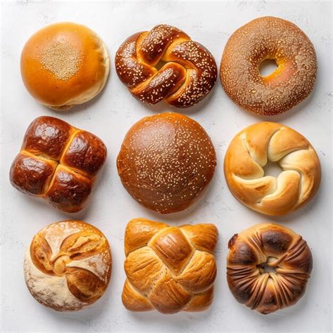 Premium Photo | Assortment of challa bread types on a white table top view hyperrealistic