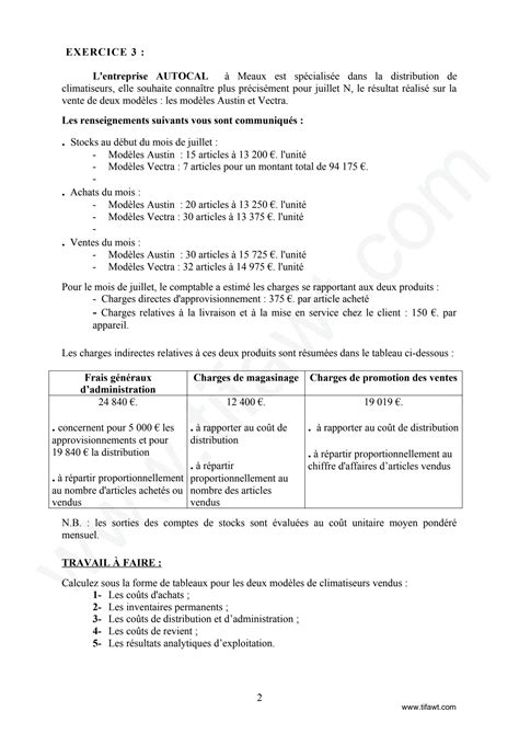 Solution Exercices Corrige Compta Analytique Studypool