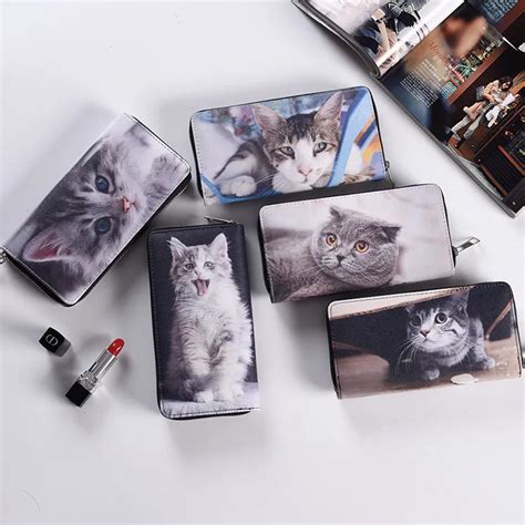 Women Cute Cat Wallet Long Zipper Girl Wallet Brand Designed Pu Leather