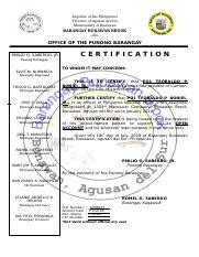 Brgy Certification Pnp Docx Republic Of The Philippines Province Of