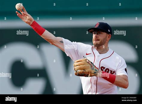 Boston Red Soxs Trevor Story Throws To First Base On The Force Out