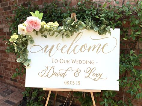 White And Gold Wedding Welcome Sign