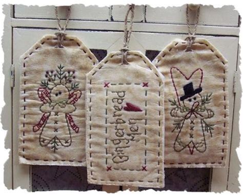 Gingerbread Tag Collection Primitive Stitchery E Pattern By Primitive