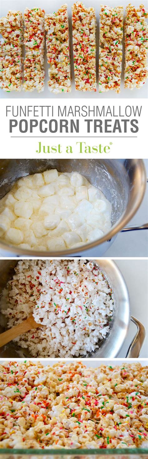 Funfetti Marshmallow Popcorn Treats Recipe Treat Recipe Popcorn Treats Recipes