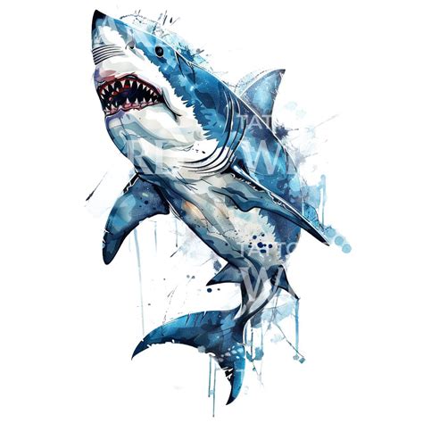 Watercolor White Shark Tattoo Design – Tattoos Wizard Designs