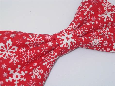 Christmas Bow Tie Delicate White Snowflakes On Red Etsy