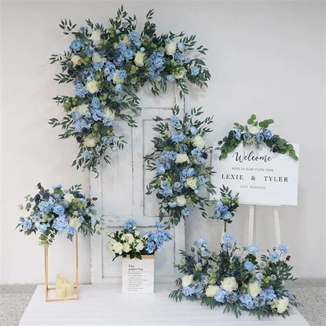 Wedding Backdrop Blue Floral Arrangement Arch Corner Flower Event Table