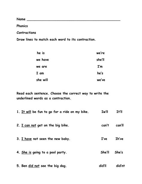 Contractions Worksheets Writing Contractions Worksheet Part 1