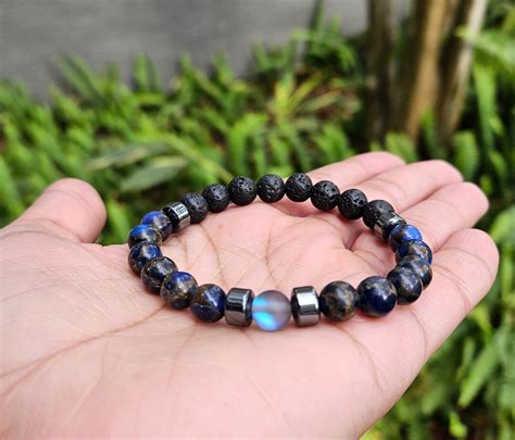 Men Lava Beaded Braceletmen Sapphire Jasper Beaded Bracelet Men Bracelet Etsy