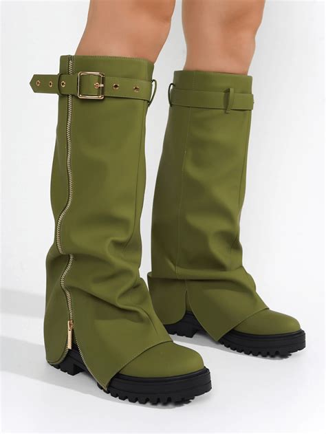 Funafuti Platform Fold Over Knee High Boots Shein Usa