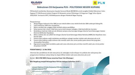 Rekrutmen D3 Kerjasama PLN Politeknik Negeri Kupang NTTONLINE