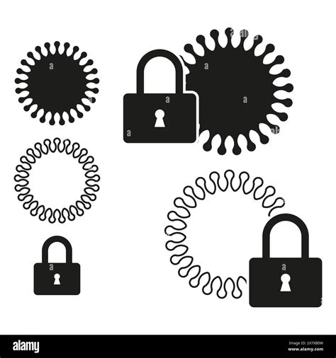 Secure Connection Icons Set Black Virus And Padlock Symbols Vector