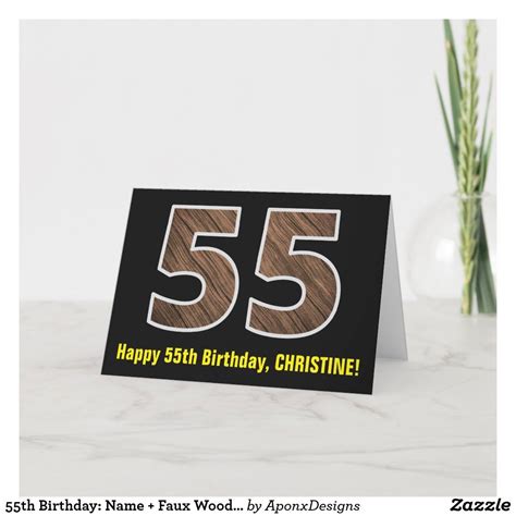 55th Birthday Name Faux Wood Grain Pattern 55 Card Zazzle 55th