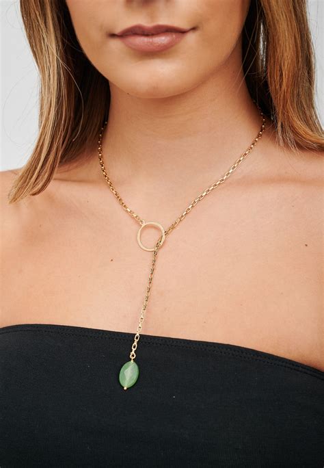 Yan Neo London Chara Gold Lariat Green Aventurine Necklace Green