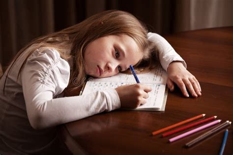 Sad Kid Doing Homework Stock Image Image Of Paper Girl 34383025