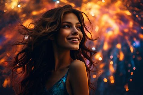 Premium Ai Image Beautiful Lady Summer Fireworks