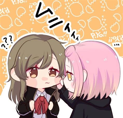 Two Anime Girls With Pink Hair And Black Clothes One Is Kissing The