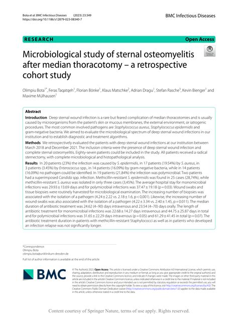 Pdf Microbiological Study Of Sternal Osteomyelitis After Median