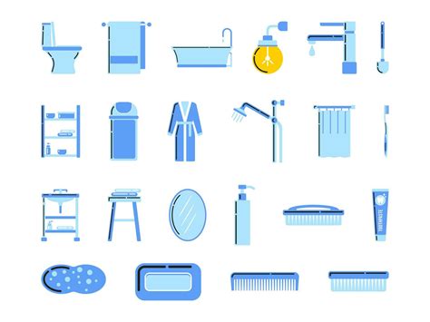 Bathroom Elements Icons Illustration Flat Style Toiletries Collection