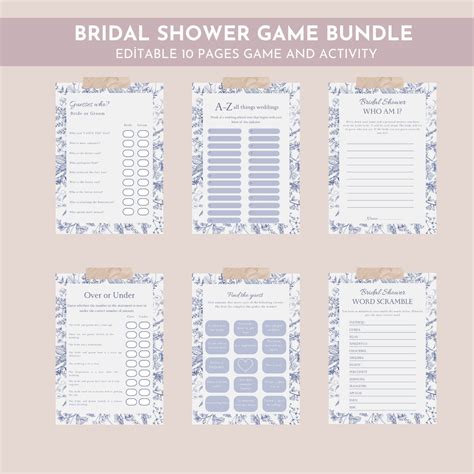 10 Bridal Shower Games Bundle Printable Bridal Shower Activity Pack