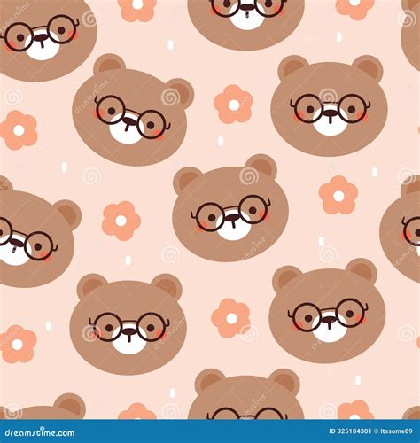 Seamless Pattern Cartoon Bear And Flower Stock Illustration