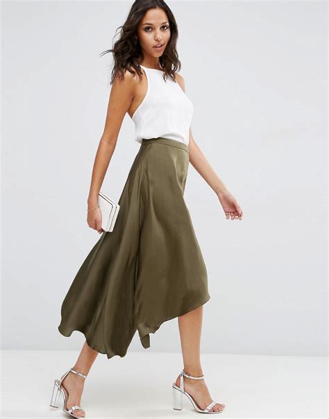 Asos Midi Skirt In Satin With Splices 1 Satiny