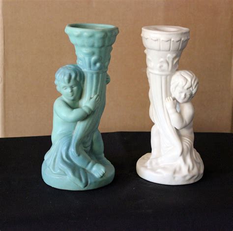 Cherub Van Briggle Candle Holder Candlestick Cream Satin Glaze Etsy