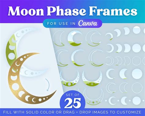 Editable Canva Frames Bundle Set Of 25 Moon Phases Easy Drag And Drop Customizable Frame To