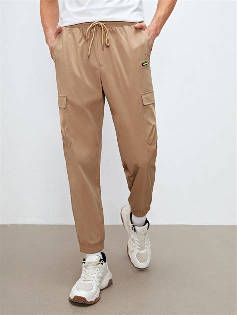 Shein Men Letter Patched Detail Flap Pocket Drawstring Waist Pants