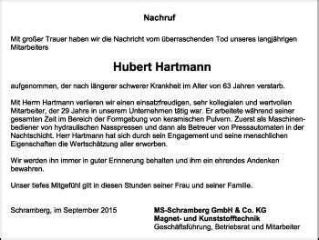 Traueranzeigen von Hubert Hartmann Schwarzwälder Bote Trauer