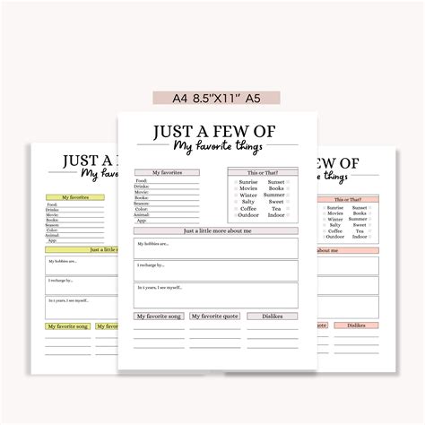 Getting To Know You Printable Employee Favorite Things Etsy