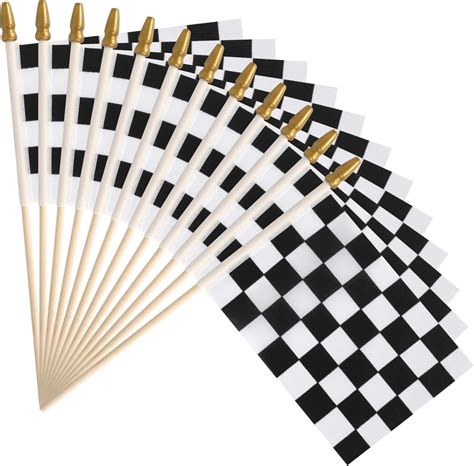 Amazon 30Pcs Checkered Black And White Racing Stick Flag Small