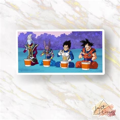 Dragon Ball Super Whis Beerus Vegeta And Goku Eating Etsy Dragon