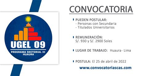 CONVOCATORIA UGEL 9 HUAURA CAS 3 Plazas Administración