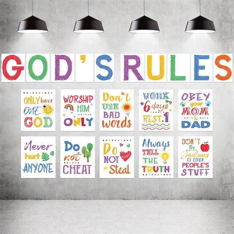 Amazon.com: 20 Pieces Ten Commandments Poster for Kids Christian Bible ...