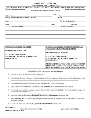 Consignment Davis Auctions Inc Doc Template Pdffiller