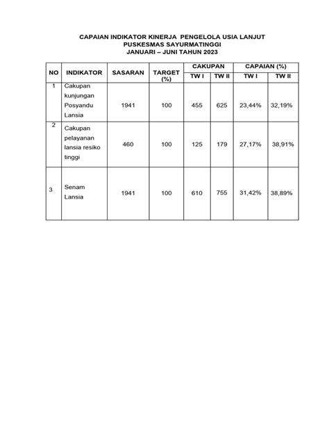 Capaian Indikator Kinerja Usila Pdf