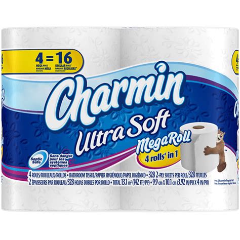 Charmin Ultra Soft 2 Ply Mega Toilet Paper Rolls 4 Ct Pack Bath